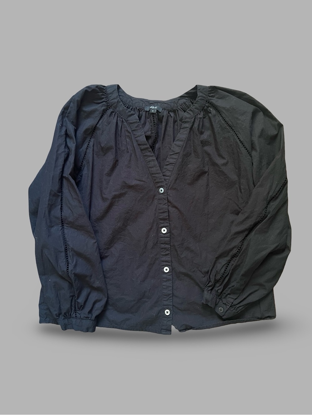 Rails Black Button-Front Peasant Blouse